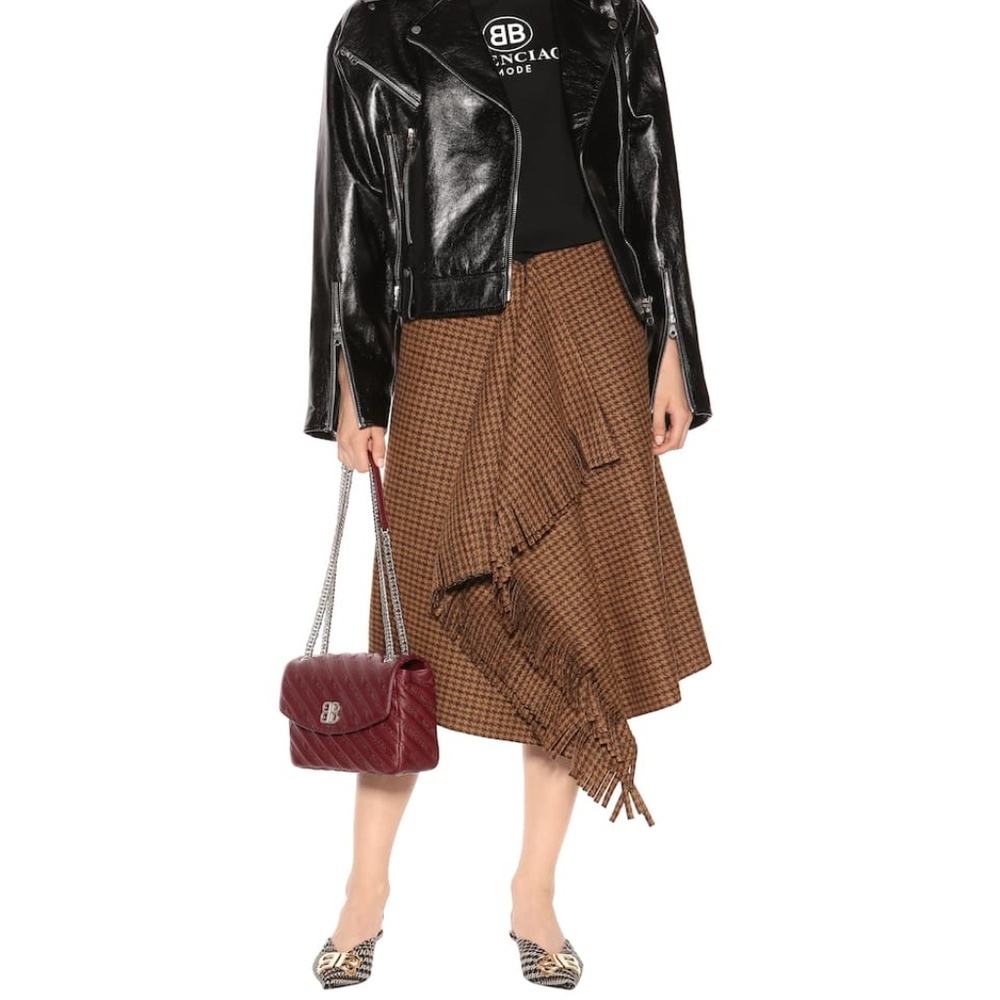 BALENCIAGA Houndstooth Wool-Blend Skirt